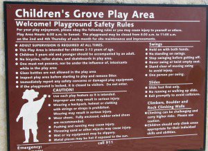 Children's playground sign: Whole lotta rules. 